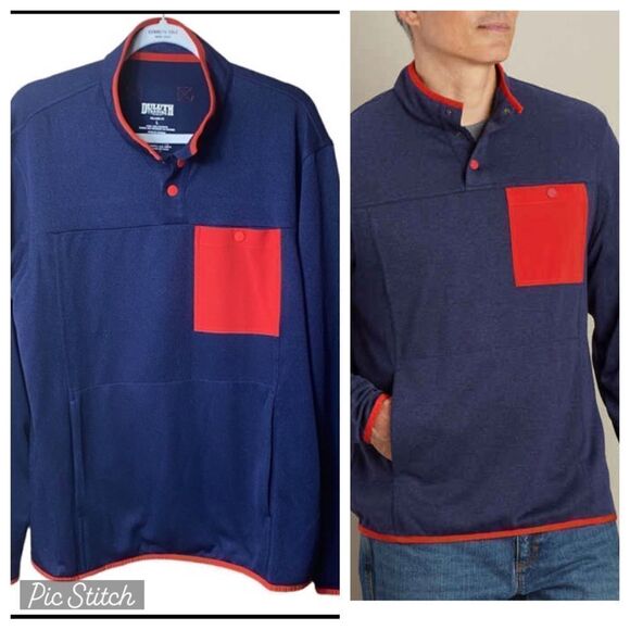 DULUTH Men's Sz Lrg Blue Red River Falls Snap Mock Relaxed Fit Knit Sweater - Picture 1 of 7